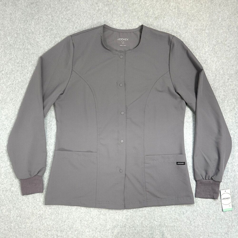 Women's Jockey® Scrubs Classic Round Neckline Snap Gray Jacket 2356 Size M